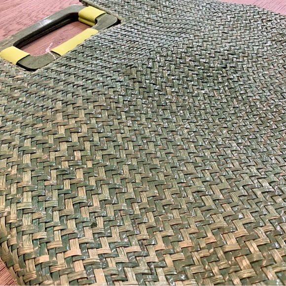 Vintage Rosella Carrara Green Straw Tote Wood Handle Large Unused Perfect Condit - Picture 12 of 14